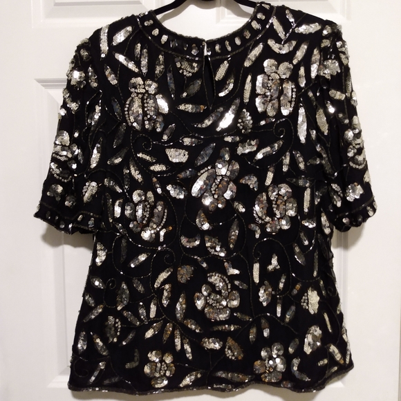 Lawrence Kazar Vintage Sequin and beaded Silk Top 2X - Picture 8 of 9